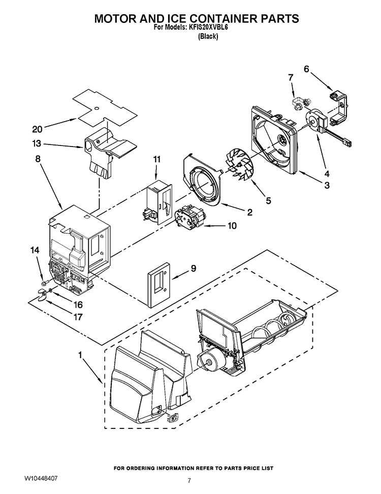 MOTOR AND ICE CONTAINER PARTS Diagram and Parts List for GI0FSAXVB05  Whirlpool Refrigerator