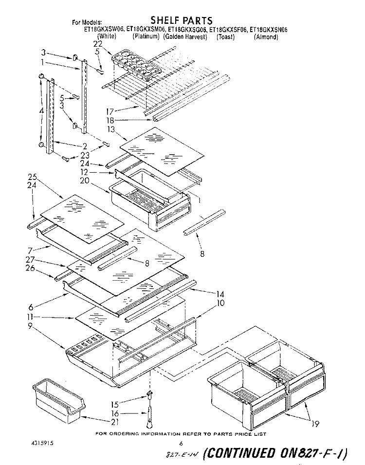 SHELF Diagram and Parts List for ET18GKXSW06  Whirlpool Refrigerator