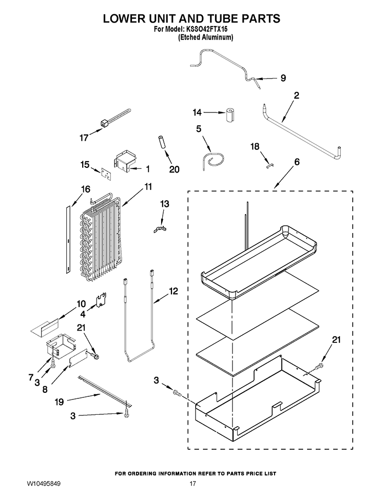 LOWER UNIT AND TUBE PARTS Diagram and Parts List for KSSO42FTX15  KitchenAid Refrigerator