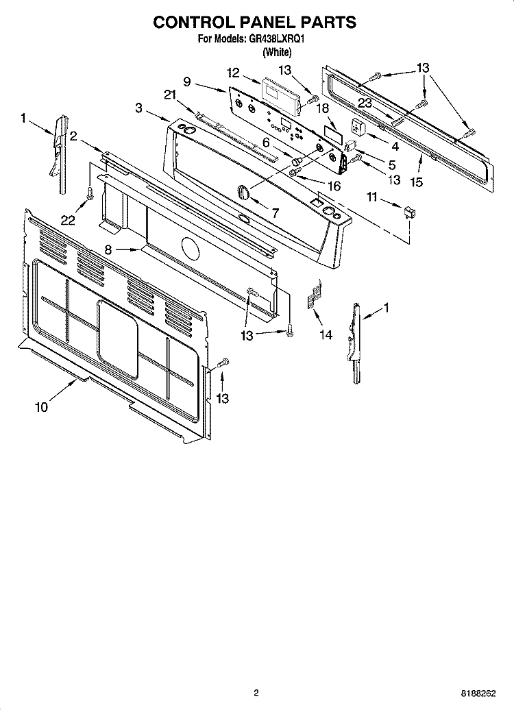 CONTROL PANEL PARTS Diagram and Parts List for GR438LXRQ1  Whirlpool Range