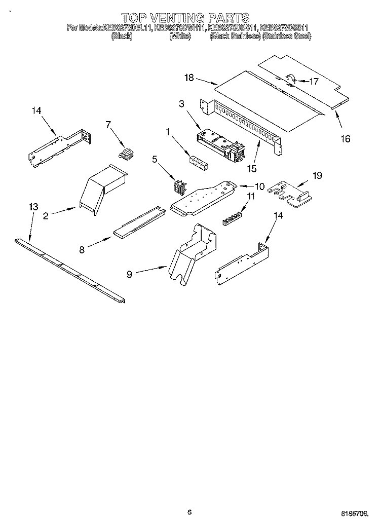 TOP VENTING, OPTIONAL Diagram and Parts List for KEBS278DSS11  KitchenAid Wall Oven