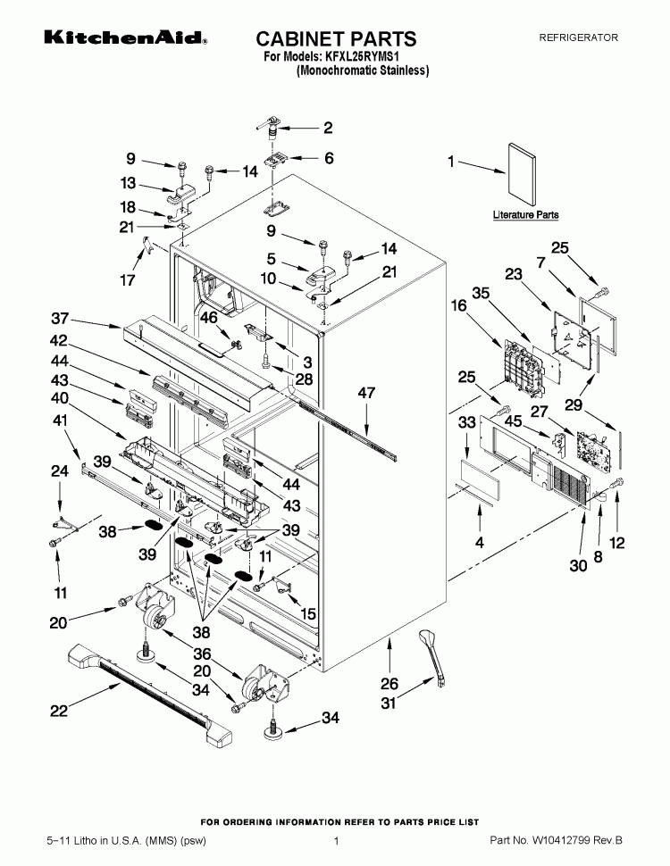 CABINET PARTS Diagram and Parts List for KFXL25RYMS1  KitchenAid Refrigerator