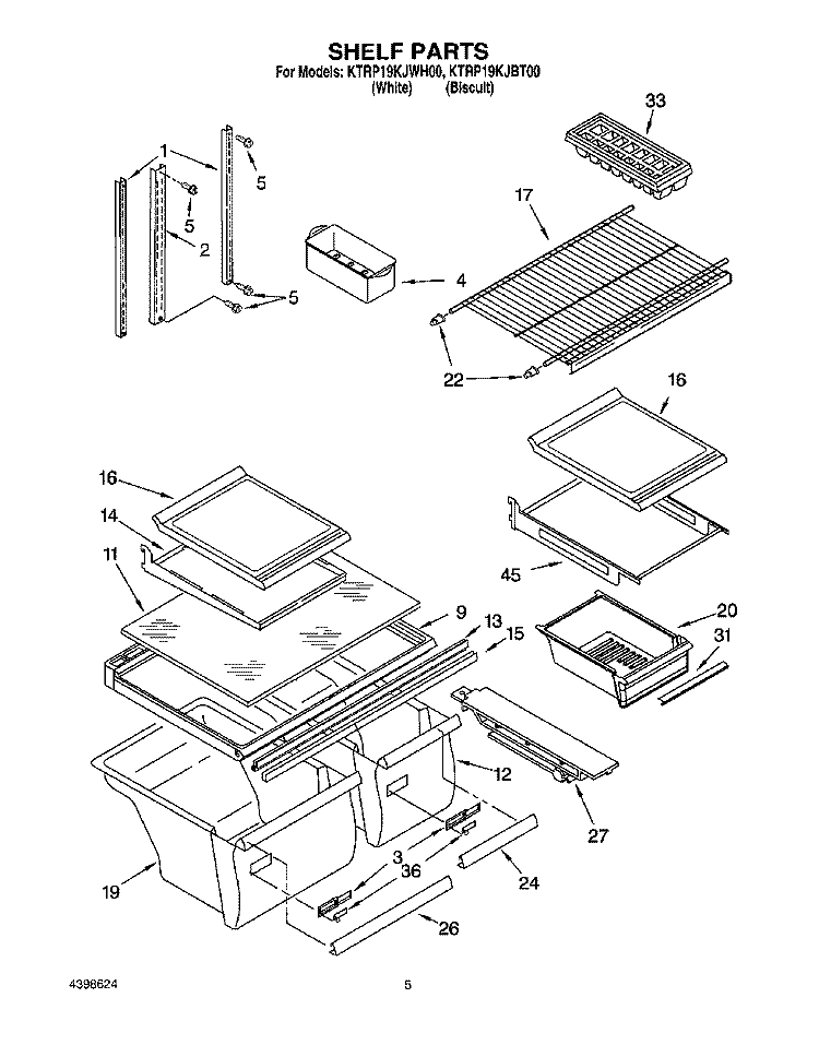 SHELF Diagram and Parts List for KTRP19KJBT00  KitchenAid Refrigerator