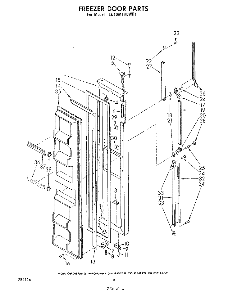FREEZER DOOR Diagram and Parts List for ED19MTXLWR1  Whirlpool Refrigerator