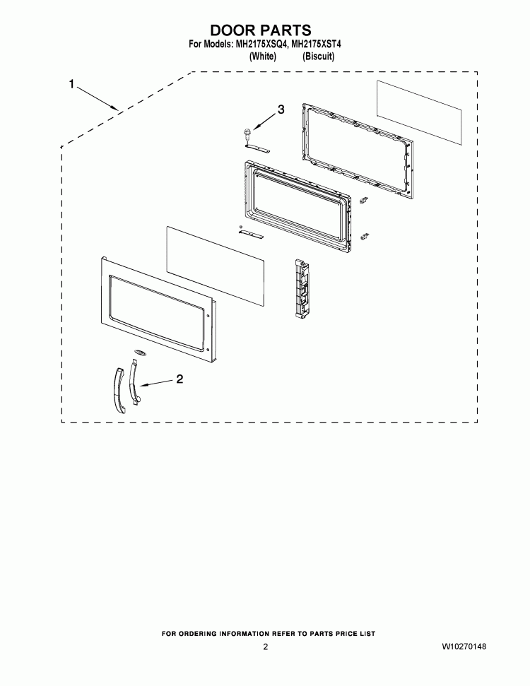 DOOR PARTS Diagram and Parts List for MH2175XSQ4  Whirlpool Microwave