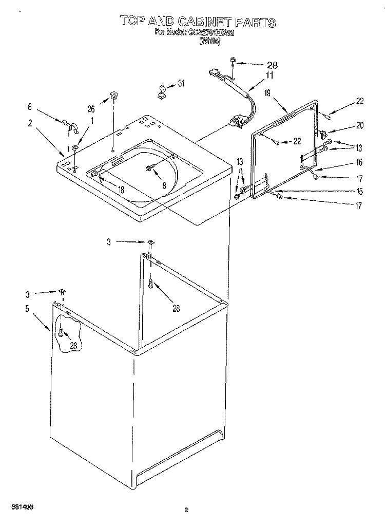 TOP AND CABINET Diagram and Parts List for GCA2701XSW2  Whirlpool Washer