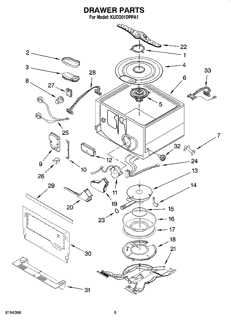 DRAWER PARTS Diagram and Parts List for KUDD01DPPA1  KitchenAid Dishwasher