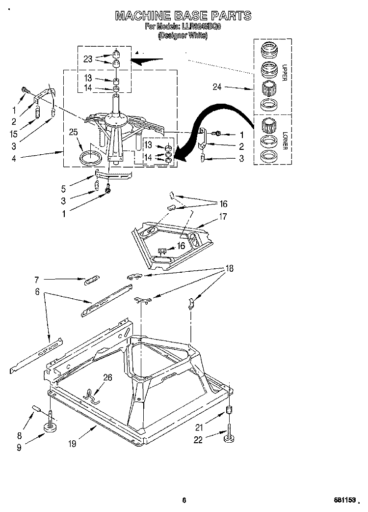 MACHINE BASE Diagram and Parts List for LLR9245BQ0  Whirlpool Washer