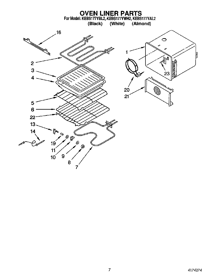 OVEN LINER Diagram and Parts List for KEBS177YWH2  KitchenAid Wall Oven