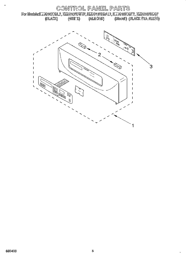 CONTROL PANEL, LITERATURE Diagram and Parts List for KEBS107DWH7  KitchenAid Wall Oven