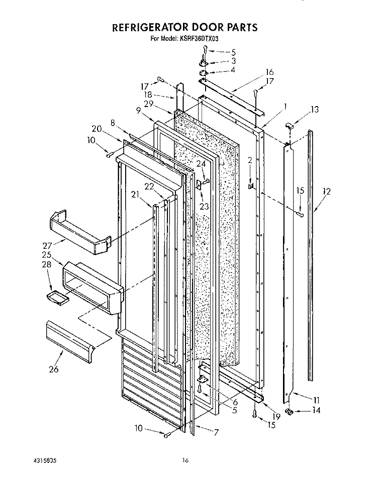REFRIGERATOR DOOR, LIT/OPTIONAL Diagram and Parts List for KSRF36DTX03  KitchenAid Refrigerator