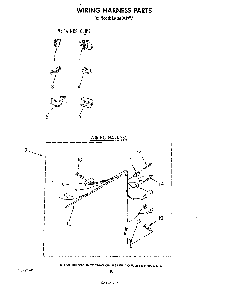 WIRING HARNESS Diagram and Parts List for LA5600XPW7  Whirlpool Washer