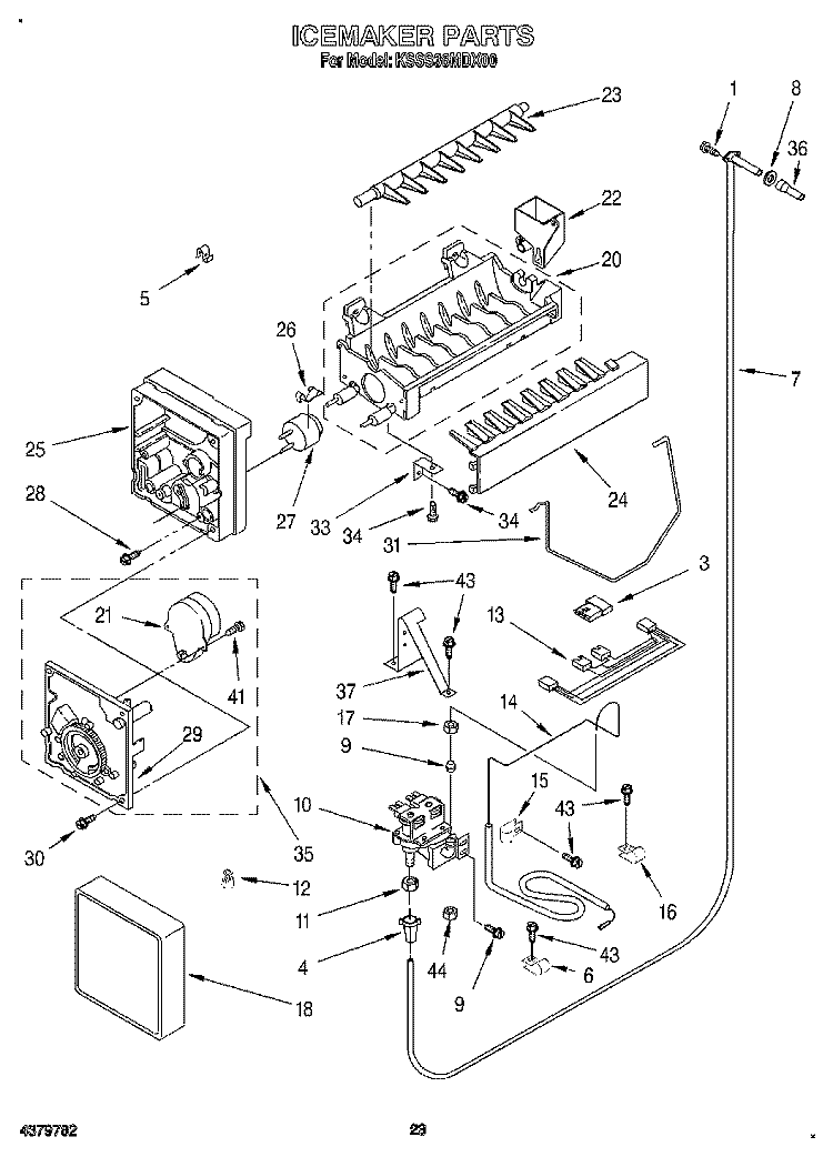 ICEMAKER, LITERATURE Diagram and Parts List for KSSS36MDX00  KitchenAid Refrigerator