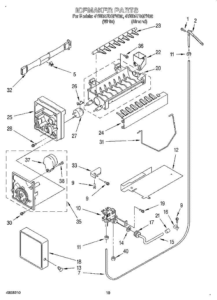 ICEMAKER, OPTIONAL Diagram and Parts List for 4YED27DQFW00  Whirlpool Refrigerator