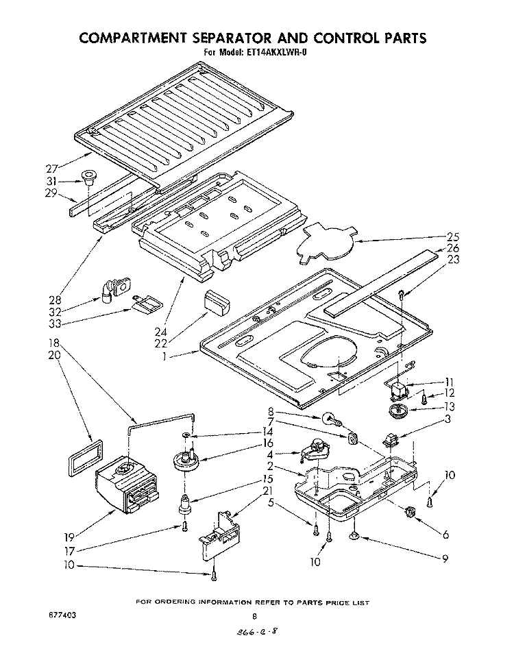 COMPARTMENT SEPARATOR AND CONTROL Diagram and Parts List for ET14AKXLWR0  Whirlpool Refrigerator