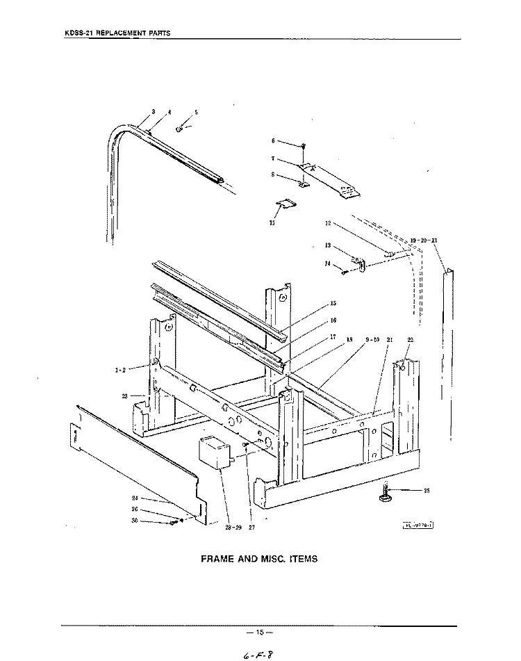 FRAME AND MISCELLANEOUS Diagram and Parts List for KDSS21  KitchenAid Dishwasher