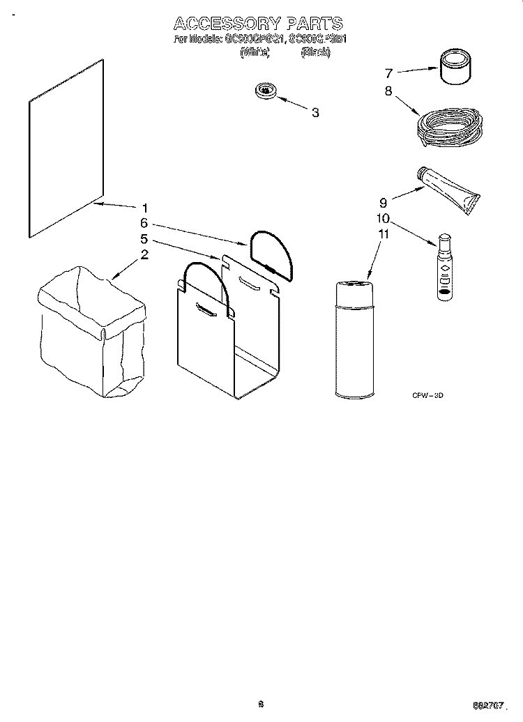 ACCESSORY Diagram and Parts List for GC900QPGB1  Whirlpool Trash Compactor