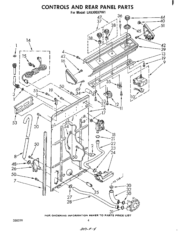 CONTROLS AND REAR PANEL Diagram and Parts List for LA6300XPW1  Whirlpool Washer