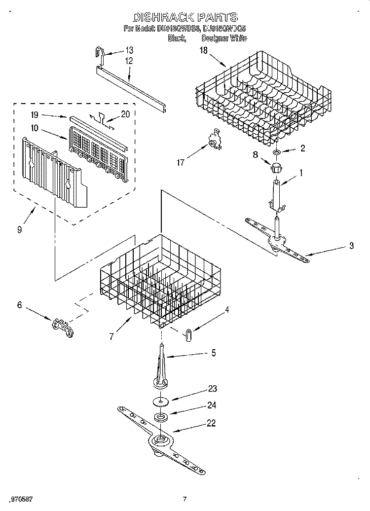 DISHRACK Diagram and Parts List for DU915QWDQ5  Whirlpool Dishwasher
