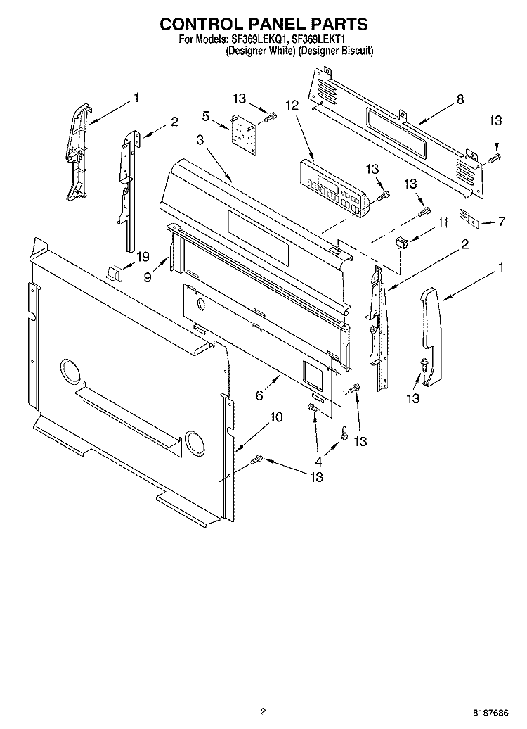 CONTROL PANEL Diagram and Parts List for SF369LEKQ1  Whirlpool Range