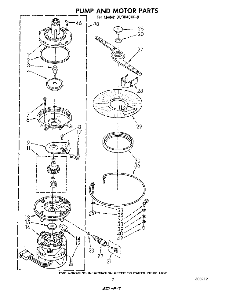 PUMP AND MOTOR Diagram and Parts List for DU3040XP0  Whirlpool Dishwasher