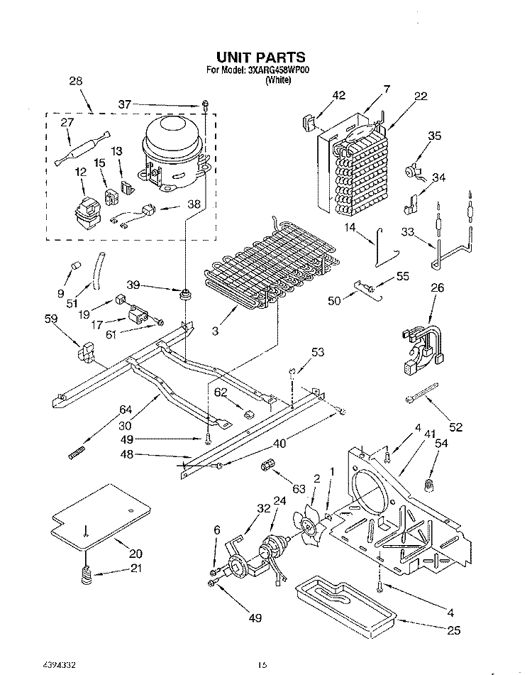 UNIT Diagram and Parts List for 3XARG458WP00  Whirlpool Refrigerator