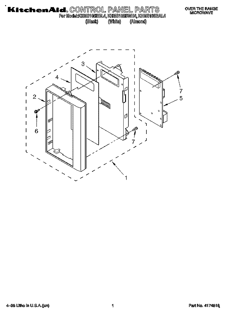 CONTROL PANEL Diagram and Parts List for KHMS105BBL4  KitchenAid Microwave