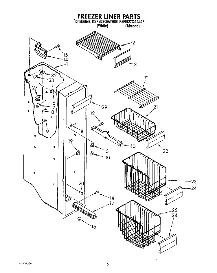 FREEZER LINER Diagram and Parts List for KSRS27QAAL06  KitchenAid Refrigerator