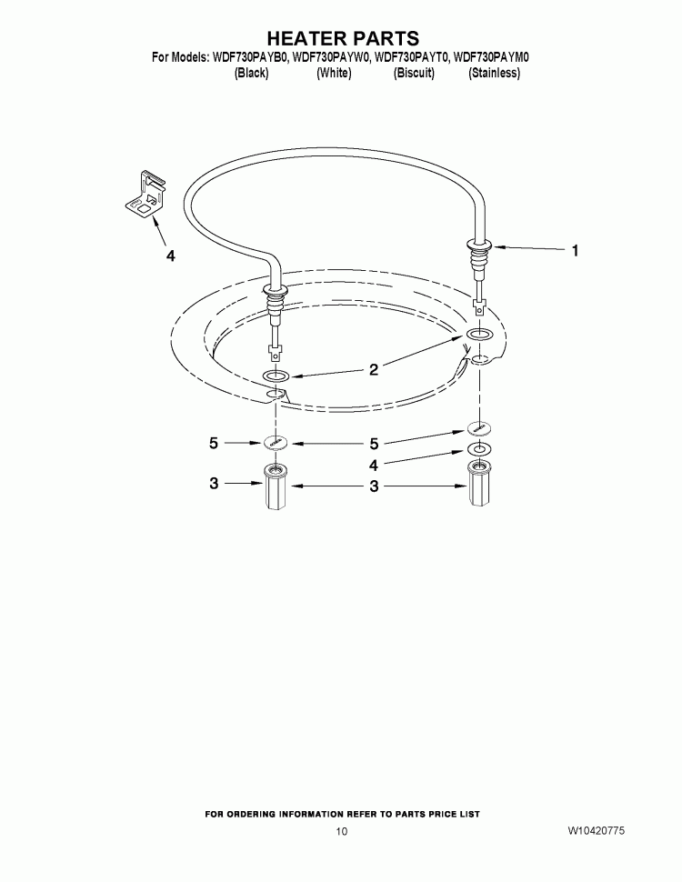 HEATER PARTS Diagram and Parts List for WDF730PAYB0  Whirlpool Dishwasher