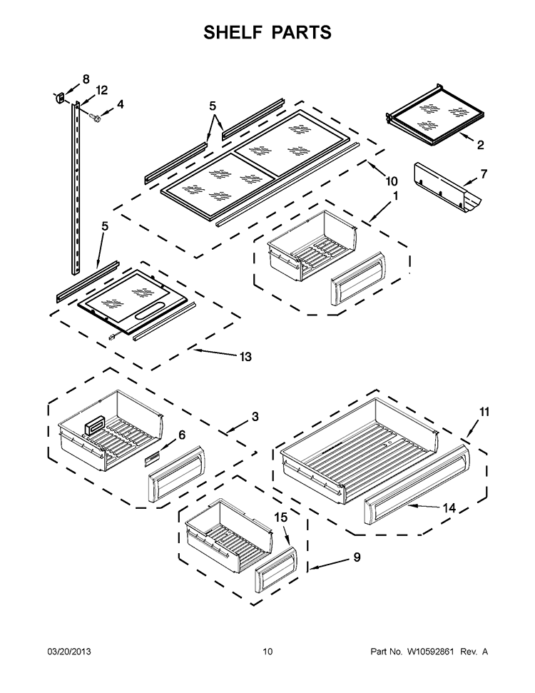 SHELF PARTS Diagram and Parts List for KBFC42FTS07  KitchenAid Refrigerator