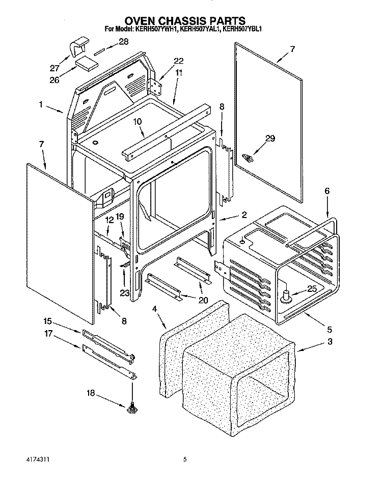 OVEN CHASSIS Diagram and Parts List for KERH507YBL1  KitchenAid Range