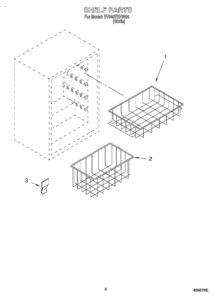 SHELF Diagram and Parts List for EV040FXHW00  Whirlpool Freezer