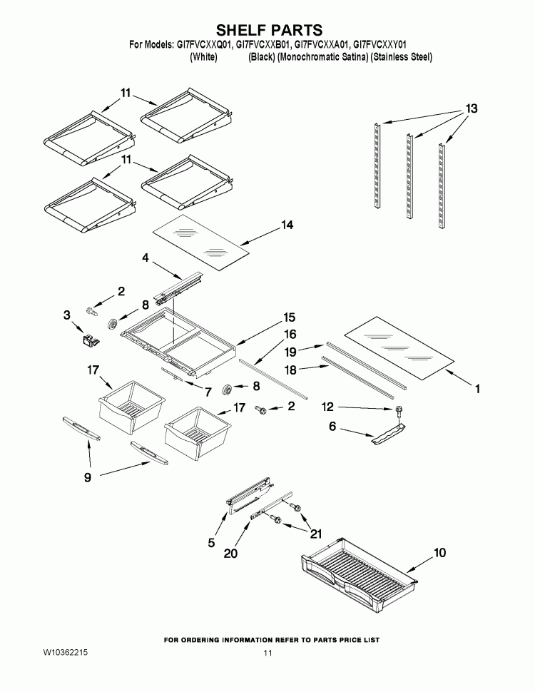 SHELF PARTS Diagram and Parts List for GI7FVCXXB01  Whirlpool Refrigerator