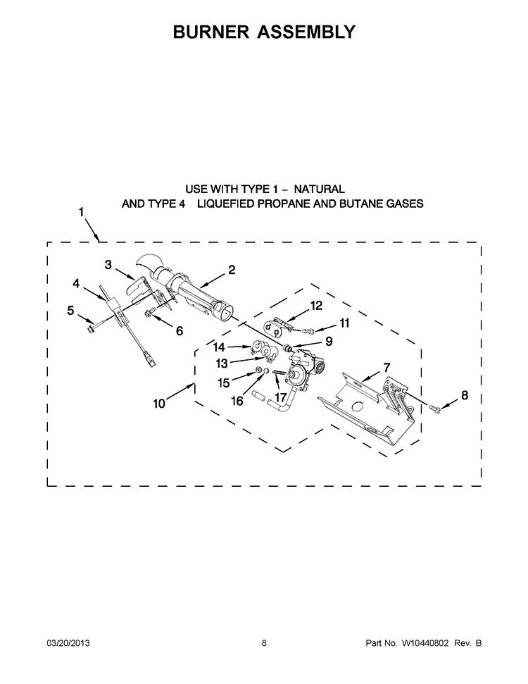 BURNER ASSEMBLY Diagram and Parts List for WGD8800YC0  Whirlpool Dryer
