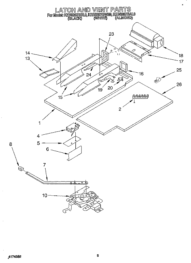 LATCH AND VENT Diagram and Parts List for KEBS207BWH0  KitchenAid Wall Oven