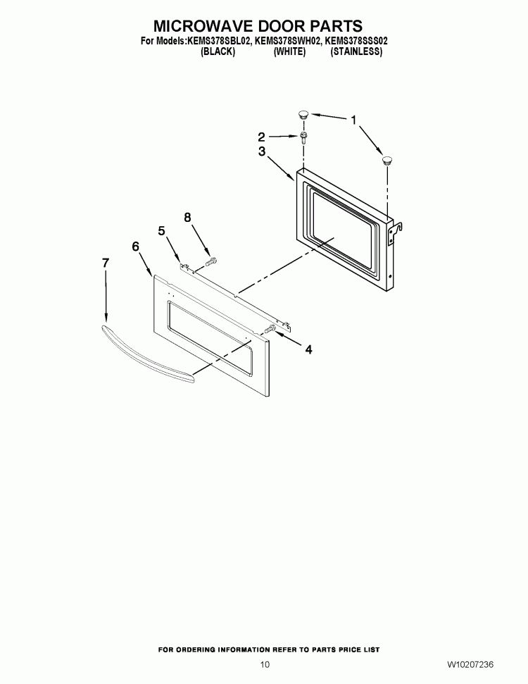 MICROWAVE DOOR PARTS Diagram and Parts List for KEMS378SBL02  KitchenAid Microwave Oven Combo