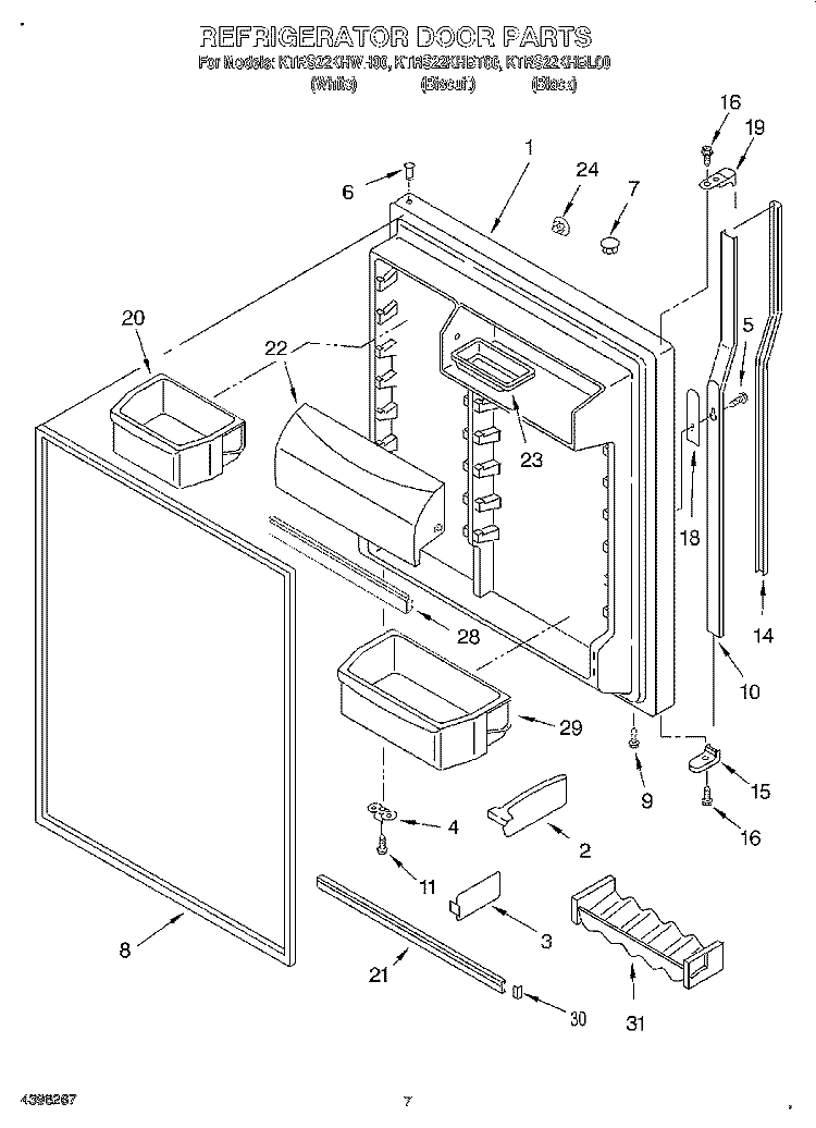 REFRIGERATOR DOOR Diagram and Parts List for KTRS22KHBL00  KitchenAid Refrigerator