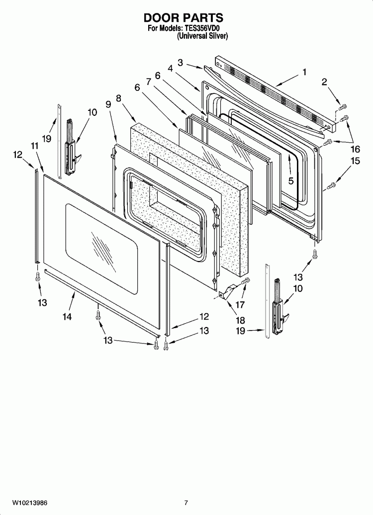 DOOR PARTS, OPTIONAL PARTS Diagram and Parts List for TES356VD0  Estate Range