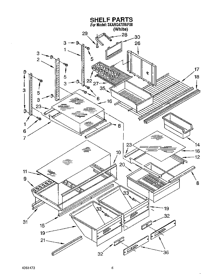 SHELF, LIT/OPTIONAL Diagram and Parts List for 3XARG475WP00  Whirlpool Refrigerator