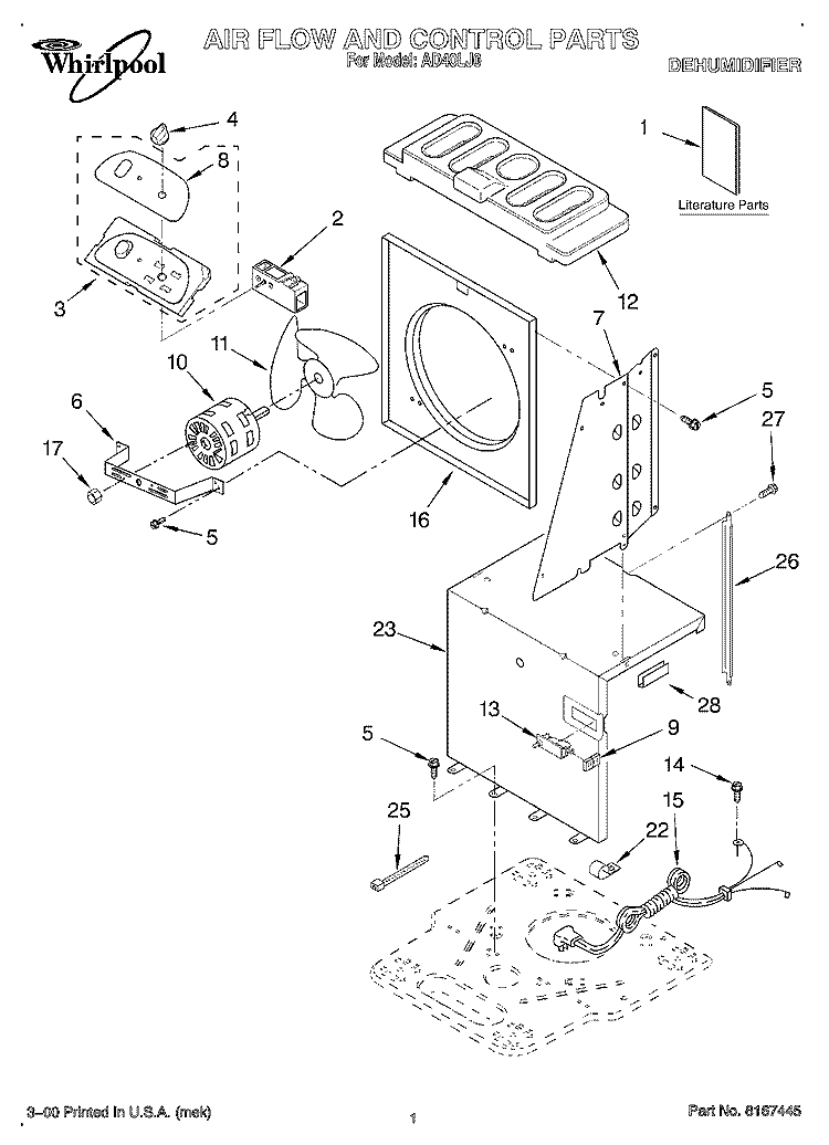 SECTION Diagram and Parts List for AD401J0  Whirlpool Dehumidifier