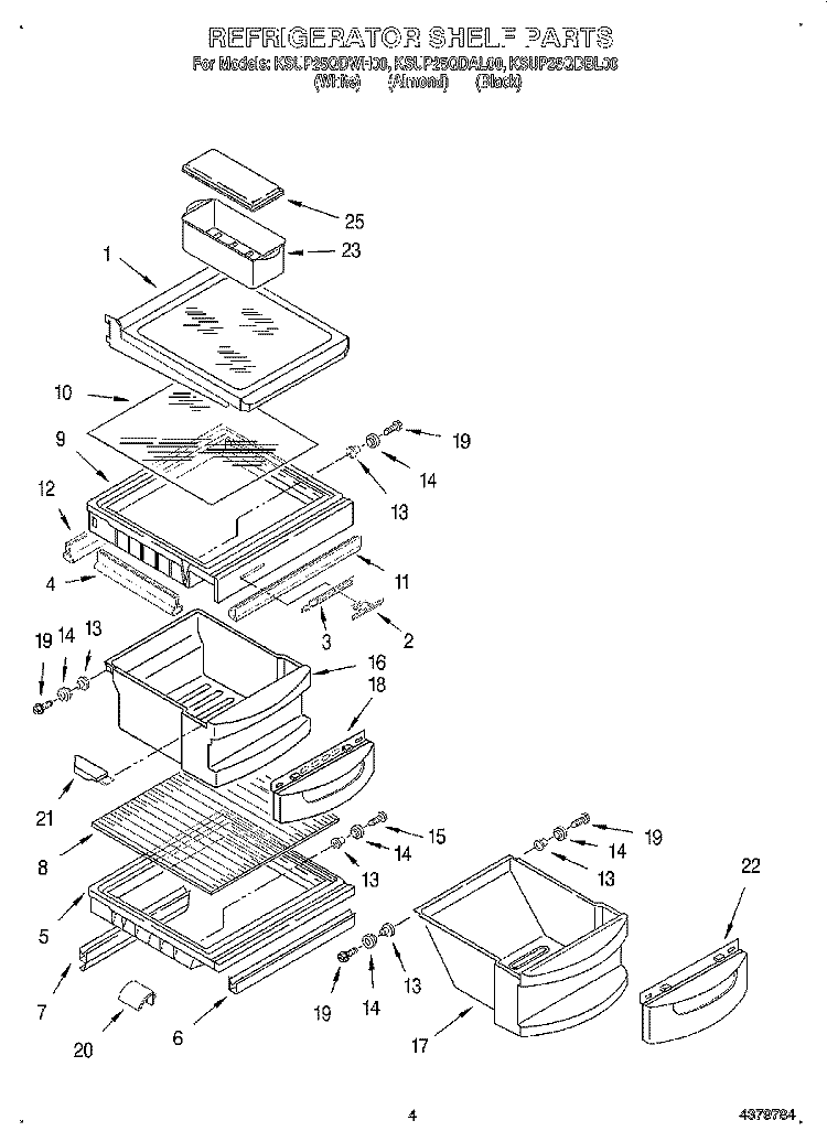 REFRIGERATOR SHELF Diagram and Parts List for KSUP25QDAL00  KitchenAid Refrigerator