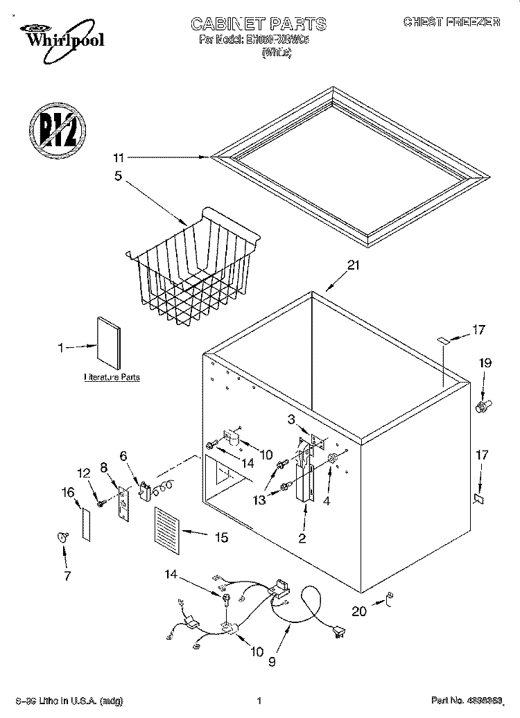 SECTION Diagram and Parts List for EH050FXGW05  Whirlpool Freezer