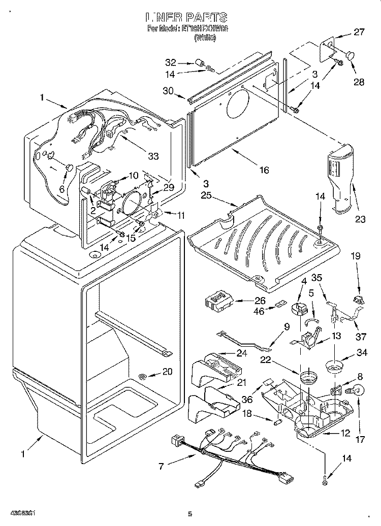 LINER Diagram and Parts List for ET18HPXHW00  Whirlpool Refrigerator