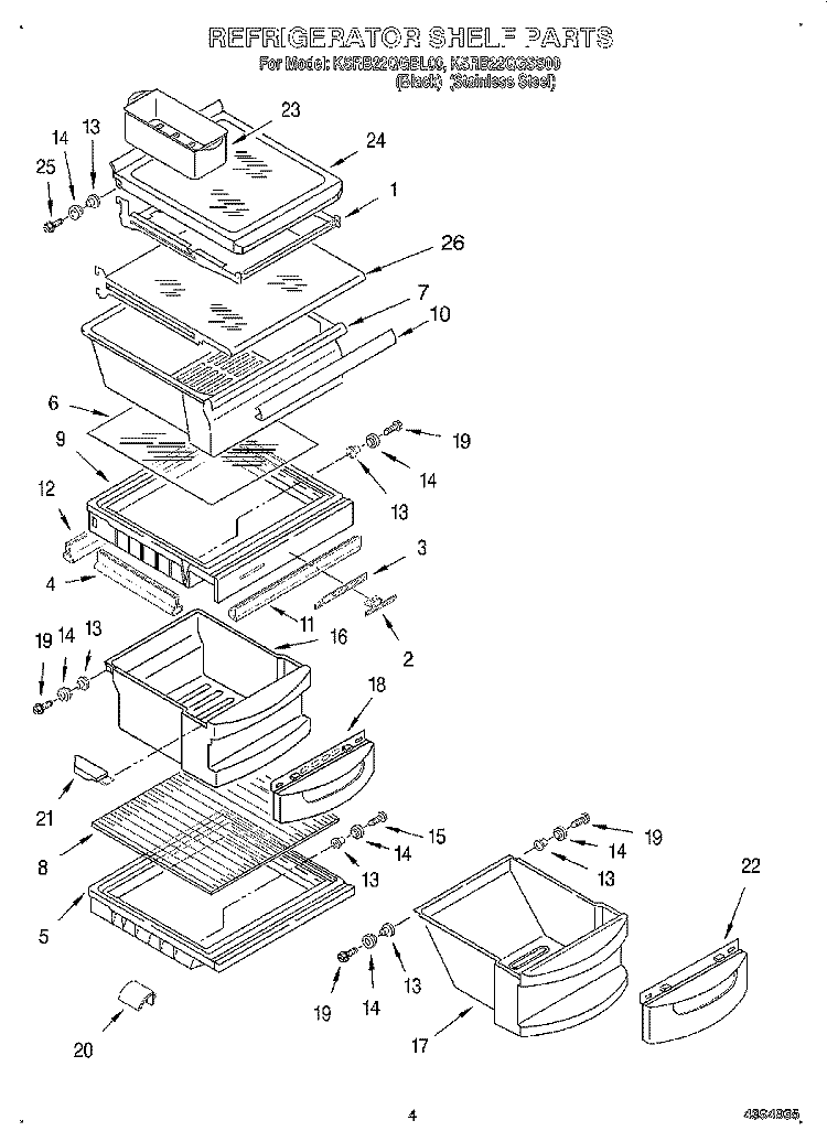 REFRIGERATOR SHELF Diagram and Parts List for KSRB22QGBL00  KitchenAid Refrigerator