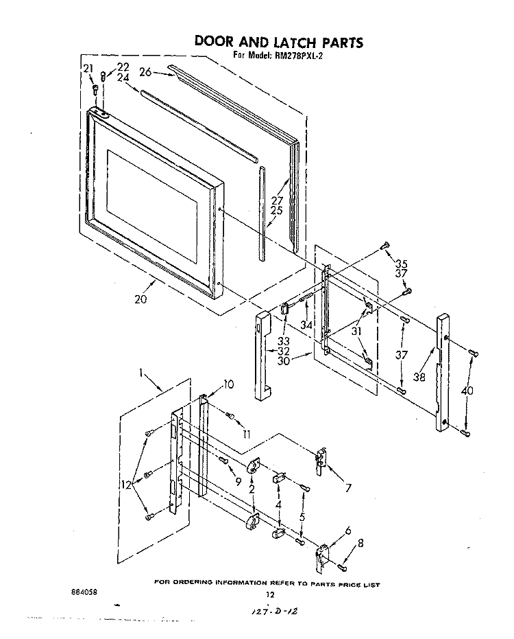 DOOR AND LATCH Diagram and Parts List for RM278PXL2  Whirlpool Microwave Oven Combo