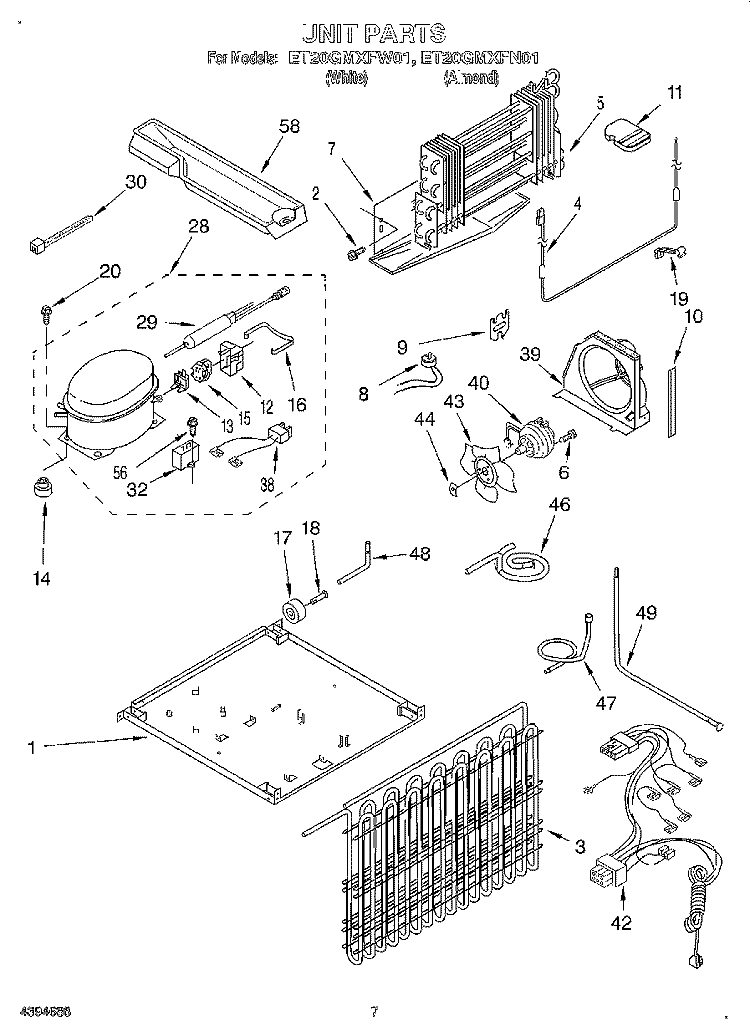UNIT Diagram and Parts List for ET20GMXFW01  Whirlpool Refrigerator