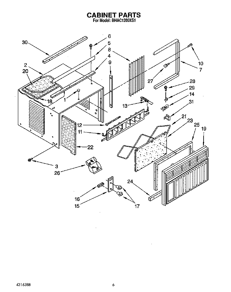 CABINET Diagram and Parts List for BHAC1200XS1  Whirlpool Air Conditioner