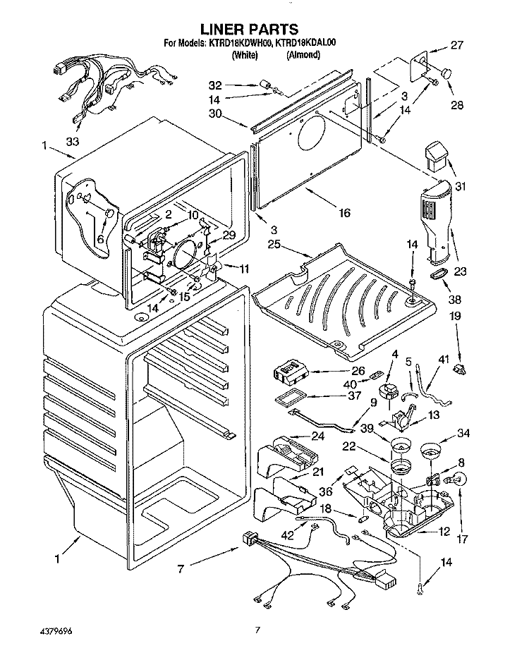 LINER Diagram and Parts List for KTRD18KDAL00  Whirlpool Refrigerator