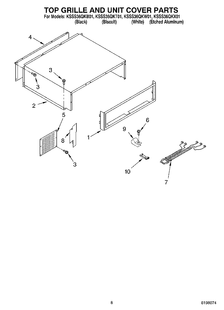 TOP GRILLE AND UNIT COVER Diagram and Parts List for KSSS36QKT01  KitchenAid Refrigerator
