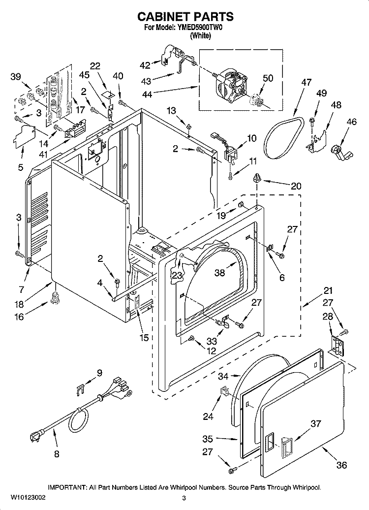CABINET PARTS Diagram and Parts List for YMED5900TW0  Maytag Dryer
